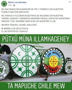 Fútbol crítico: Barras que apoyan al pueblo mapuche y equipo que reivindica las raíces andinas