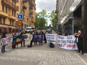 Manifestación en la Ciudad de Estocolmo (Suecia) por integrantes de la comunidad chilena contra Boric